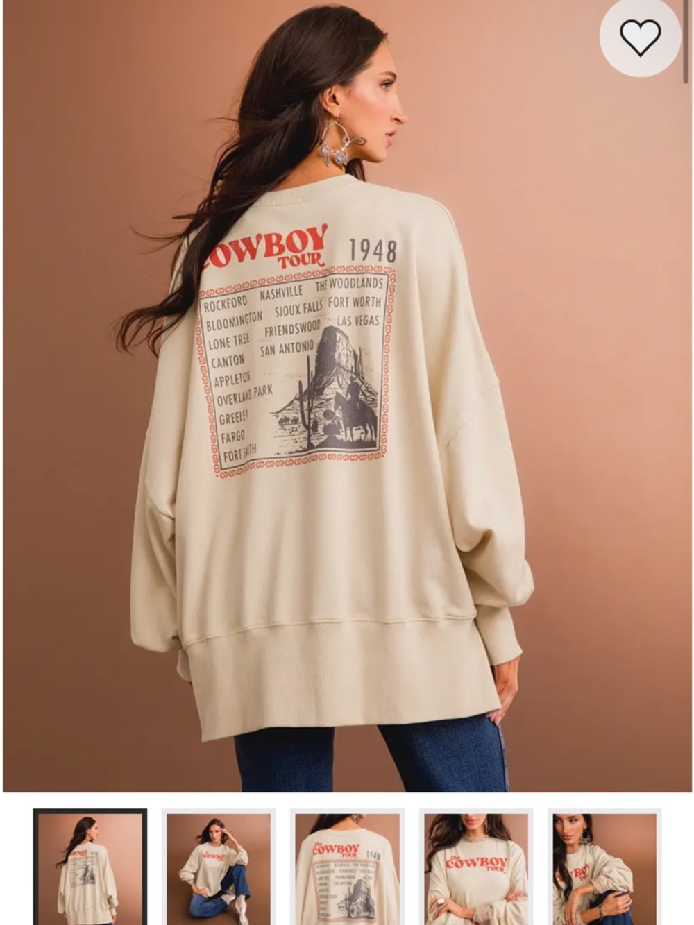 Cowboy Tour Graphic Oversized Sweatshirt - Cream
